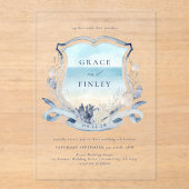 水エレガント色ビーチ結婚式クレスト アクリル招待状 (正面)