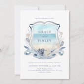 水エレガント色ビーチ結婚式クレスト 招待状 (正面)