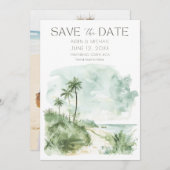 水エレガント色ビーチ結婚式 セーブザデート (正面/裏面)