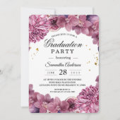 水エレガント色ピンクと紫のラン&イチジク 招待状 (正面)