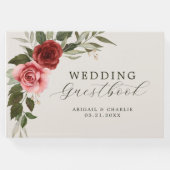 水エレガント色ピンクと赤のバラ結婚ズ ゲストブック (正面)