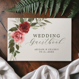 水エレガント色ピンクと赤のバラ結婚ズ ゲストブック