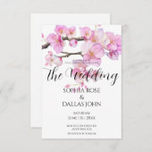 水エレガント色ピンクのさくらんぼが咲く結婚 招待状 (正面/裏面)
