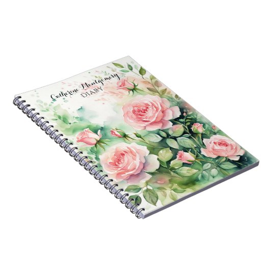 水エレガント色ピンクのバラと緑の離れバラ ノートブック (右側)
