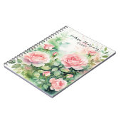 水エレガント色ピンクのバラと緑の離れバラ ノートブック (左側)