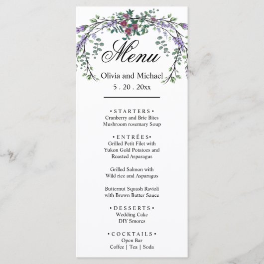 水エレガント色ピンクのバラの植物性ラベンダー メニュー (正面)