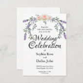 水エレガント色ピンクのバラ結婚ス 招待状 (正面/裏面)