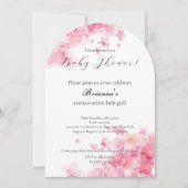 水エレガント色ピンクのフローラガールベビーシャワー 招待状 (正面)