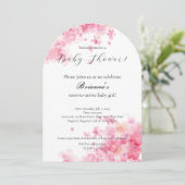 水エレガント色ピンクのフローラガールベビーシャワー 招待状 (スタンド正面)
