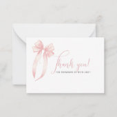 水エレガント色ピンクのリボン赤ちゃんシャワー ノートカード (正面)