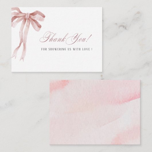 水エレガント色ピンクのリボン赤ちゃんシャワー ノートカード (正面/裏面)