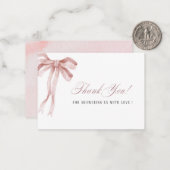 水エレガント色ピンクのリボン赤ちゃんシャワー ノートカード (正面/裏面インサイチュ)
