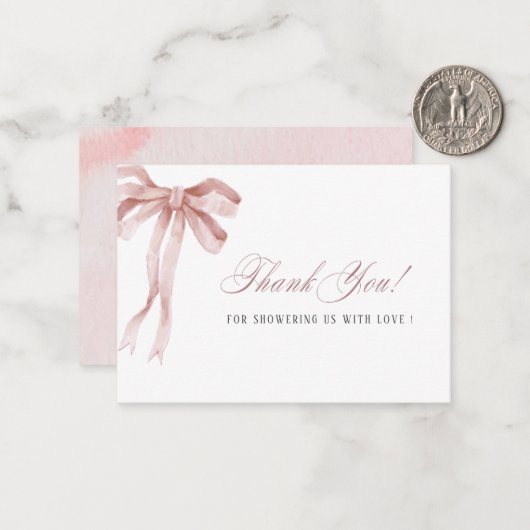 水エレガント色ピンクのリボン赤ちゃんシャワー ノートカード (正面/裏面インサイチュ)