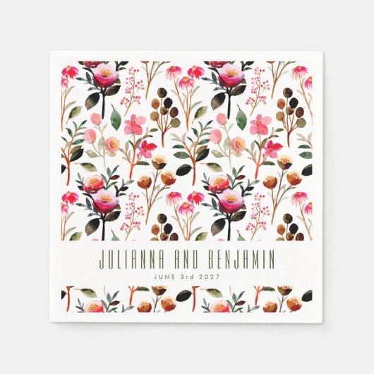 水エレガント色ピンクの緑のカスタムウェディング スタンダードカクテルナプキン (正面)