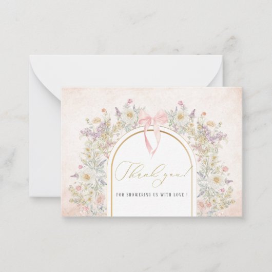 水エレガント色ピンクの花のリボンベビーs ノートカード (正面)