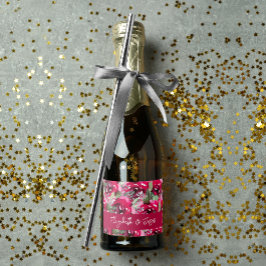 水エレガント色ピンクの花結婚のミニ スパークリングワインラベル