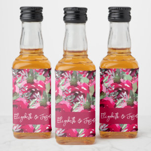 水エレガント色ピンクの花結婚のミニ リキュールボトルラベル