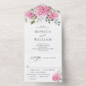 水エレガント色ピンクアジサイフローラ結婚ズ オールインワン招待状 (内側)