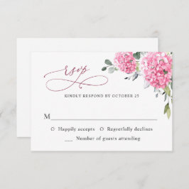 水エレガント色ピンクアジサイフローラ結婚ズ 出欠カード
