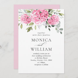 水エレガント色ピンクアジサイフローラ結婚ズ 招待状