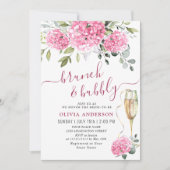 水エレガント色ピンクアジサイブライダルシャワー 招待状 (正面)