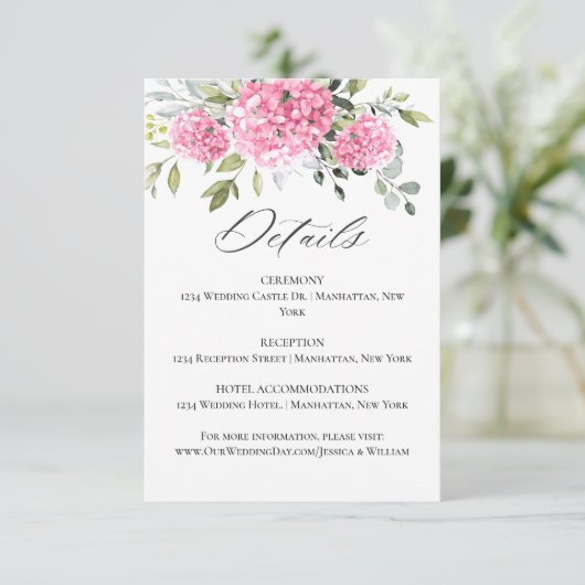 水エレガント色ピンクアジサイ結婚の詳細 エンクロージャーカード (スタンド正面)