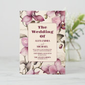水エレガント色ピンクオーキッ結婚チ 招待状 (スタンド正面)