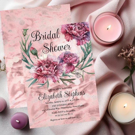 水エレガント色ピンクカーネーションブライダルシャワー 招待状