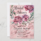 水エレガント色ピンクカーネーションブライダルシャワー 招待状 (正面)