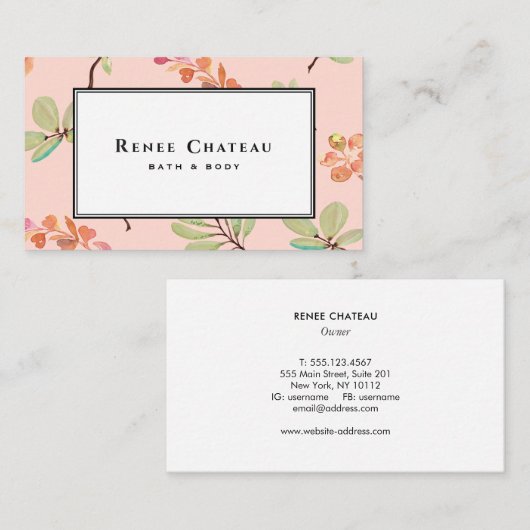 水エレガント色ピンクピーチプロフェッショナル 名刺 (正面/裏面)