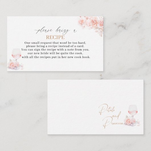 水エレガント色ピンクフラワーズレシピカードブライダル エンクロージャーカード (正面/裏面)