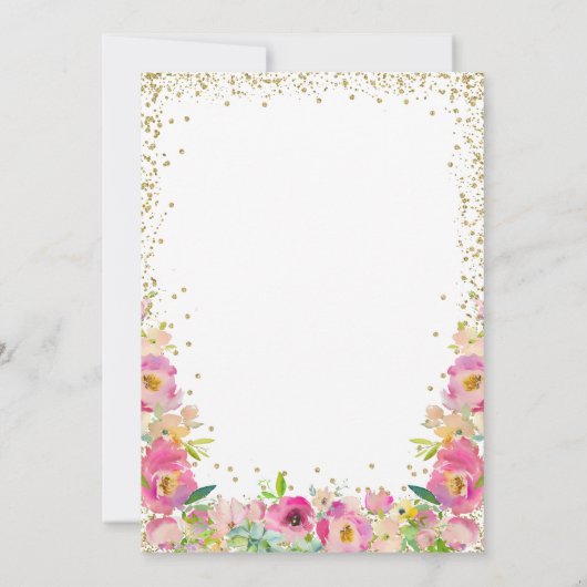 水エレガント色ピンクフローラいくつかのバニー誕生日 招待状 (裏面)