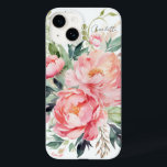 水エレガント色ピンクフローラパーソナライズされた名 Case-Mate iPhone 14ケース<br><div class="desc">水エレガント色ピンクのフローラ名パーソナライズされたiPhoneケースはピンクの水の色の花と白い背景にエレガントは緑のと書のスクリプトのタイポグラフィでは、あなたの名前を持つ。お母さん、妻パーソナライズされた、妹、祖母の誕生日、クリスマス、休日、母の日などのための贈り物として完璧。©Evco Studio www.zazzle.com/store/evcostudioによる設計</div>