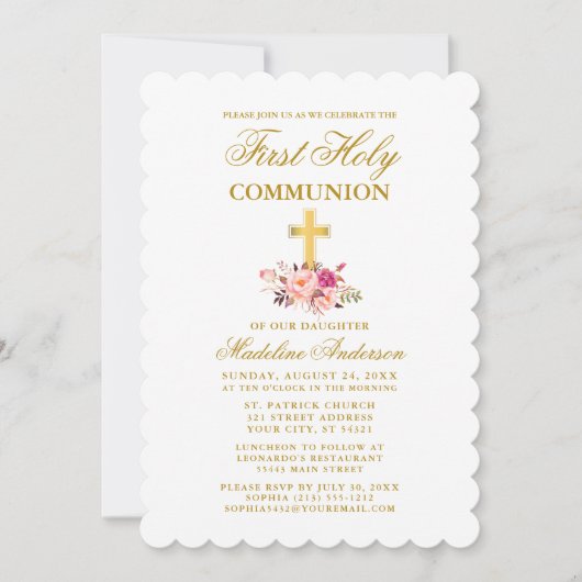 水エレガント色ピンクフローラ最初のコミュニティ 招待状 (正面)