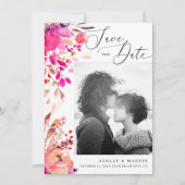 水エレガント色ピンクフローラ秋秋結婚の セーブザデート (正面)