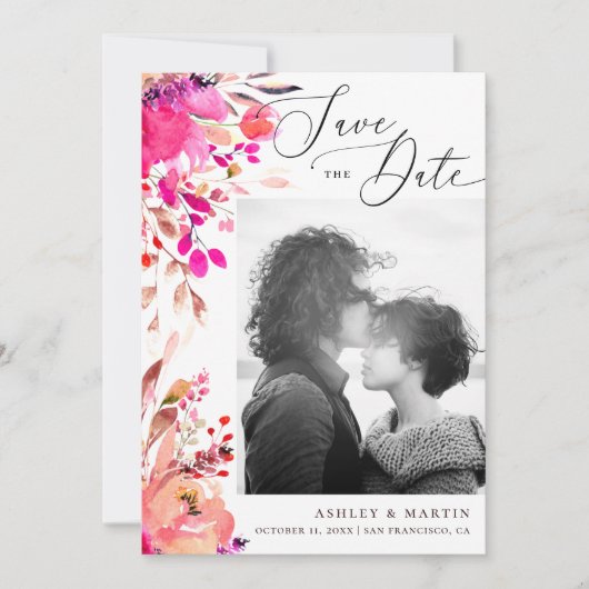 水エレガント色ピンクフローラ秋秋結婚の セーブザデート (正面)