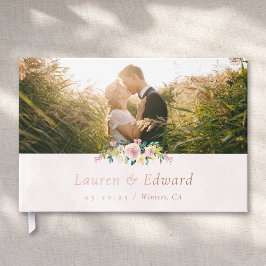 水エレガント色ピンクフローラ結婚ズ ゲストブック