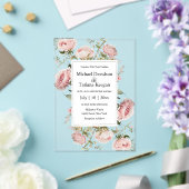 水エレガント色ピンクフローラ結婚開花 アクリル招待状 (インサイチュ (ウェディング))