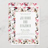 水エレガント色ピンクフローラ緑結婚色 招待状 (正面/裏面)