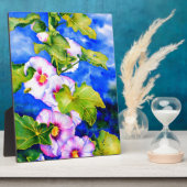 水エレガント色ピンクフローラ花Hollyhocks フォトプラーク (側面)