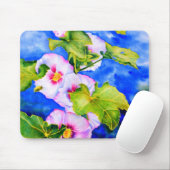 水エレガント色ピンクフローラ花Hollyhocks マウスパッド (マウス)