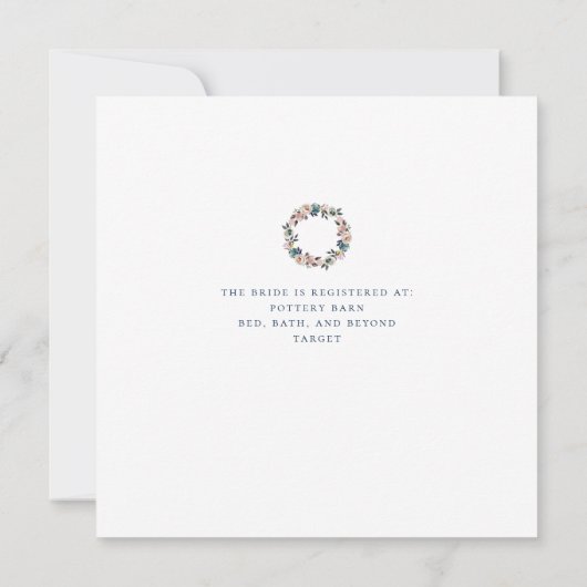 水エレガント色ピンクブルーリースブライダルシャワー 招待状 (裏面)