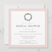 水エレガント色ピンクブルーリースブライダルシャワー 招待状 (正面)