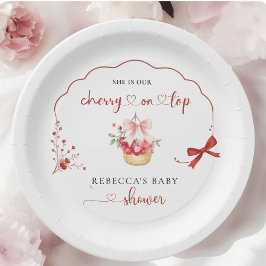 水エレガント色ピンクボウさくらんぼベビーシャワー ペーパープレート