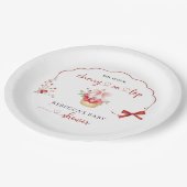 水エレガント色ピンクボウさくらんぼベビーシャワー ペーパープレート (アングル)