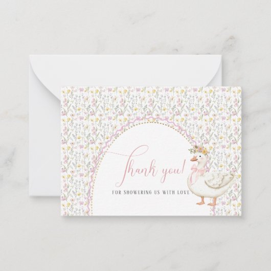 水エレガント色ピンクボウ一つ間抜けのガチョウベビー ノートカード (正面)