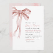 水エレガント色ピンクボウ女の子の赤ちゃんシャワー 招待状 (正面/裏面)