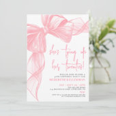 水エレガント色ピンクボウ誕生日パーティー 招待状 (スタンド正面)