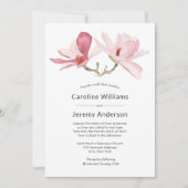 水エレガント色ピンクマグノリア結婚ズ 招待状 (正面)