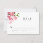 水エレガント色ピンクレッドローズ結婚ズ 出欠カード (正面)